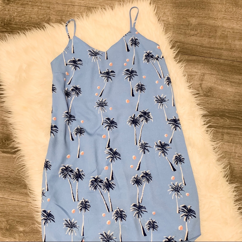 Blue palm print maxi dress